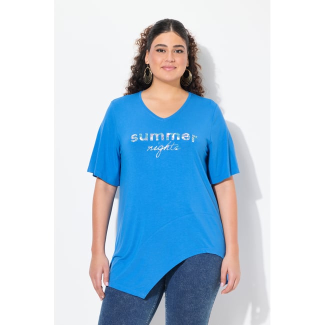 T-shirt à message. Col V et manches courtes. bleu pétrole <span itemprop=
