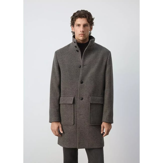 Manteau en mélange de laine à col cheminée - MANGO MAN