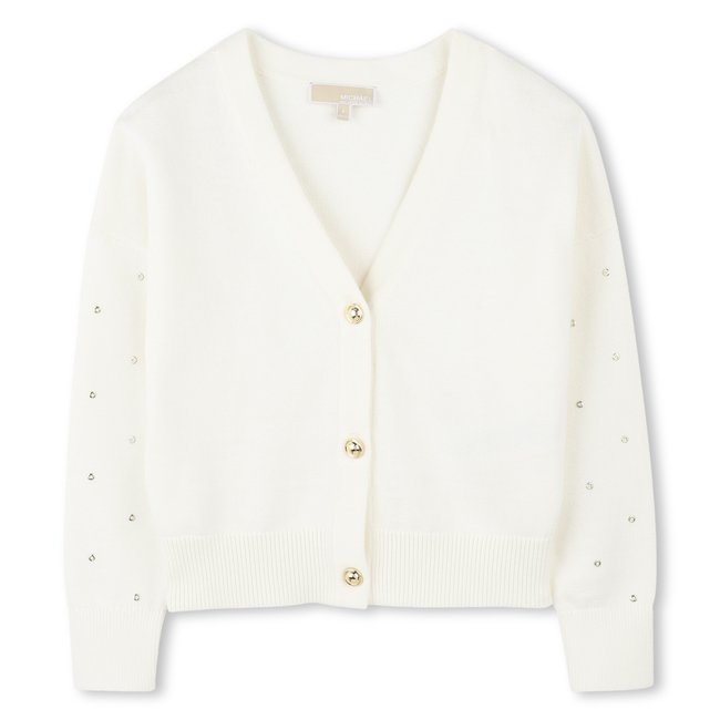 Cardigan boutonné en tricot riz <span itemprop=