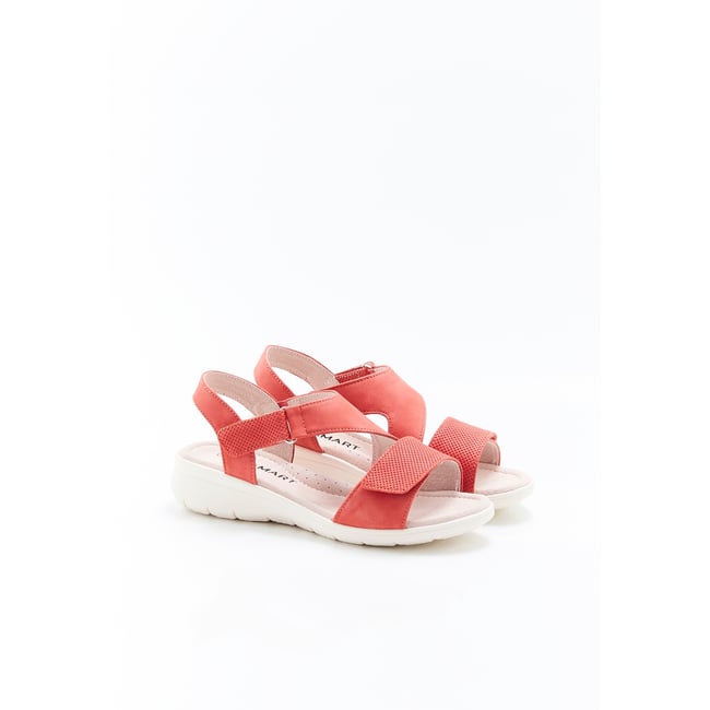 Sandales compensées ouverture totale rose abricot <span itemprop=