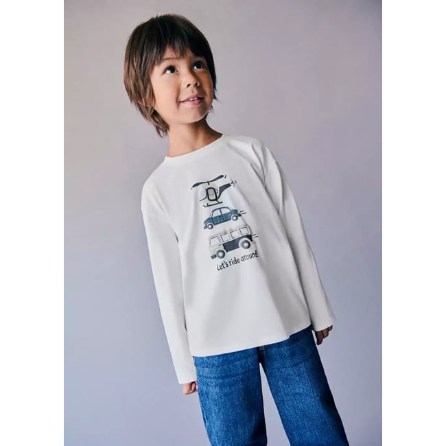 T-shirt 100 % coton imprimé blanc cassé <span itemprop=