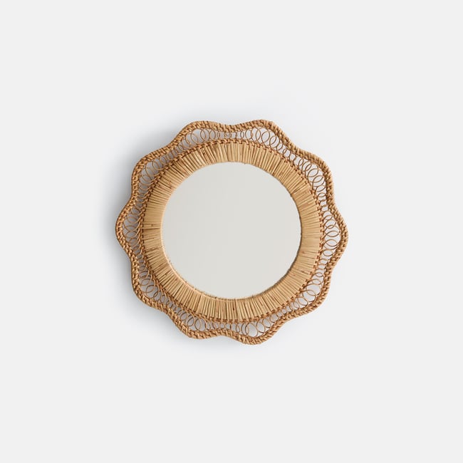 Miroir rond en rotin naturel, forme fleur, diamètre 32,5 cm, ROZA Couleur naturel <span itemprop=