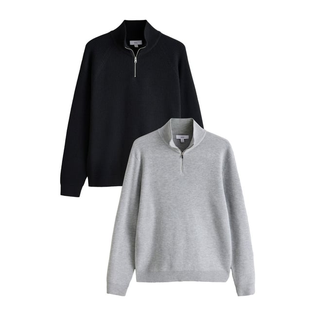 Pull essential texturé à col zippé, lot de 2 noir/gris <span itemprop=