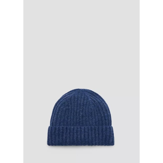 Bonnet maille côtelée bleu marine <span itemprop=