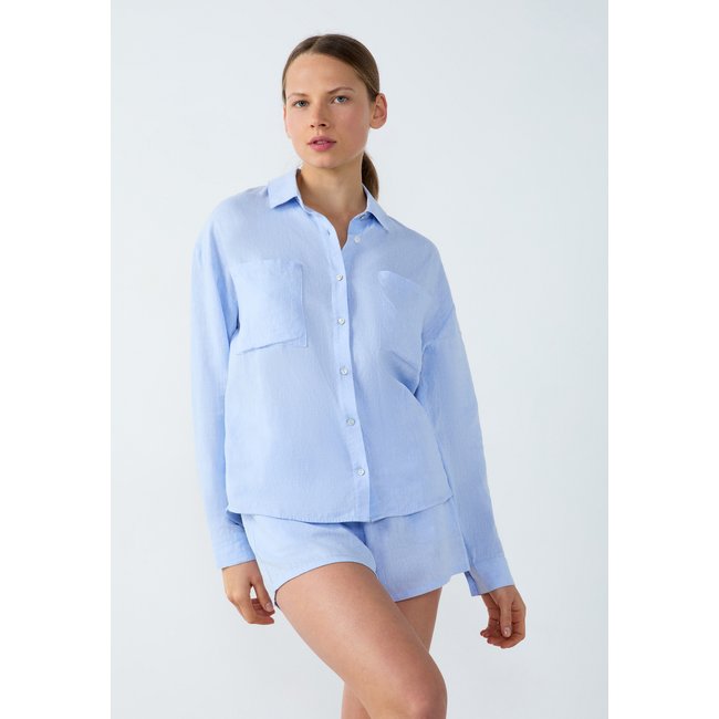 Chemise de pyjama en lin ISAME bleu <span itemprop=