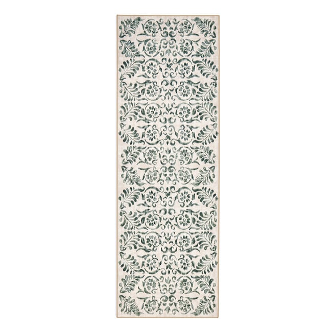 Eco-Washable Vintage Scroll Runner Rug, green, HUG RUG