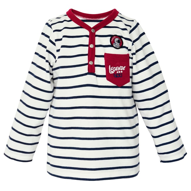 Tee-shirt garcon raye manches longues blanc <span itemprop=