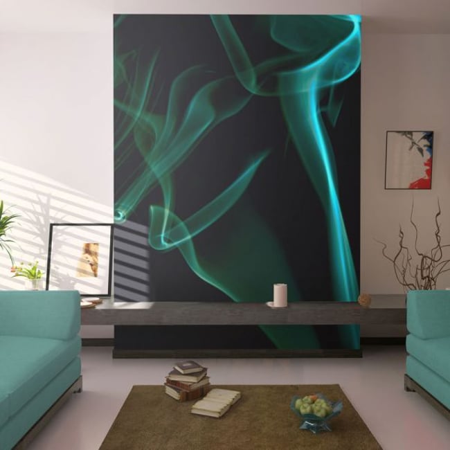Papier peint intissé panoramique Abstractions Vagues de fumée bleue Couleur multicouleur <span itemprop=