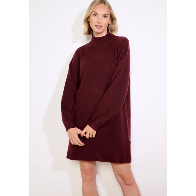 Robe pull col montant bordeaux wine <span itemprop=