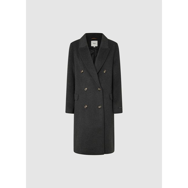 Manteau drap de laine, double boutonnage BETH gris foncé <span itemprop=