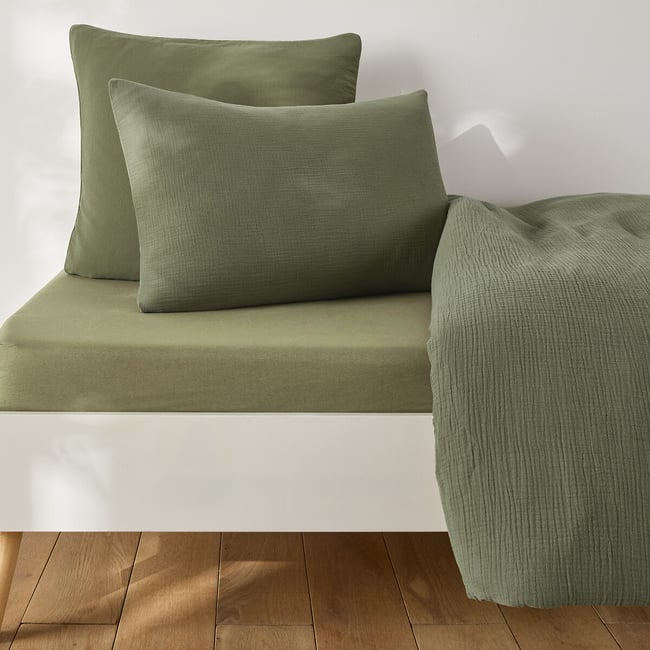 Drap-housse enfant uni, en coton lavé, bonnet 30 cm, KUMCO - LA REDOUTE INTERIEURS