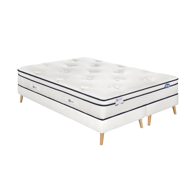Ensemble L'INEGALE, matelas ressorts ensachés 140x190, ferme, H27 + sommier Couleur blanc <span itemprop=