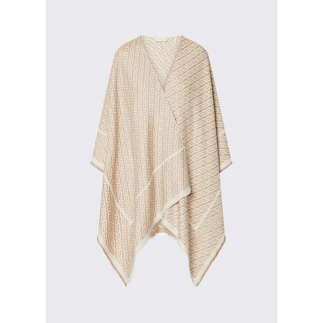 Poncho à logo jacquard beige <span itemprop=
