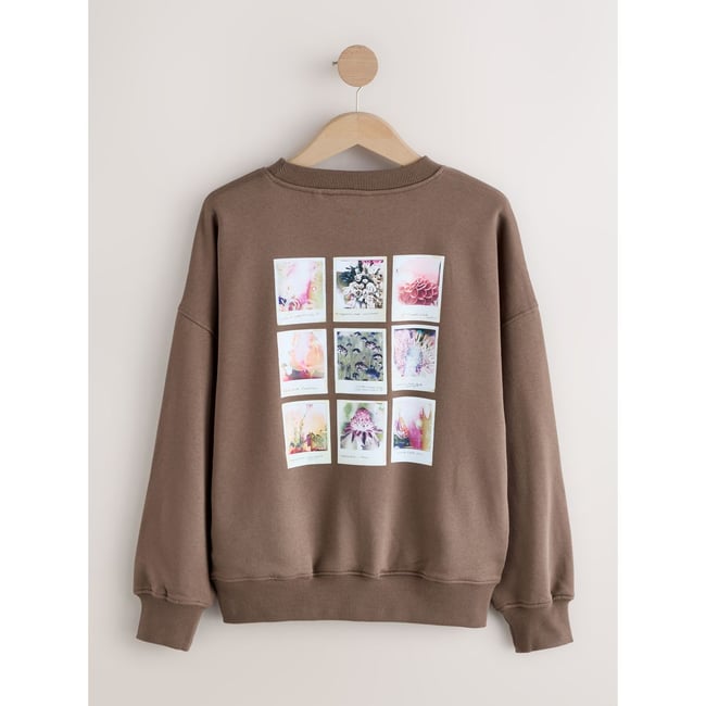 Sweat ras du cou à imprimé brodé marron moka <span itemprop=