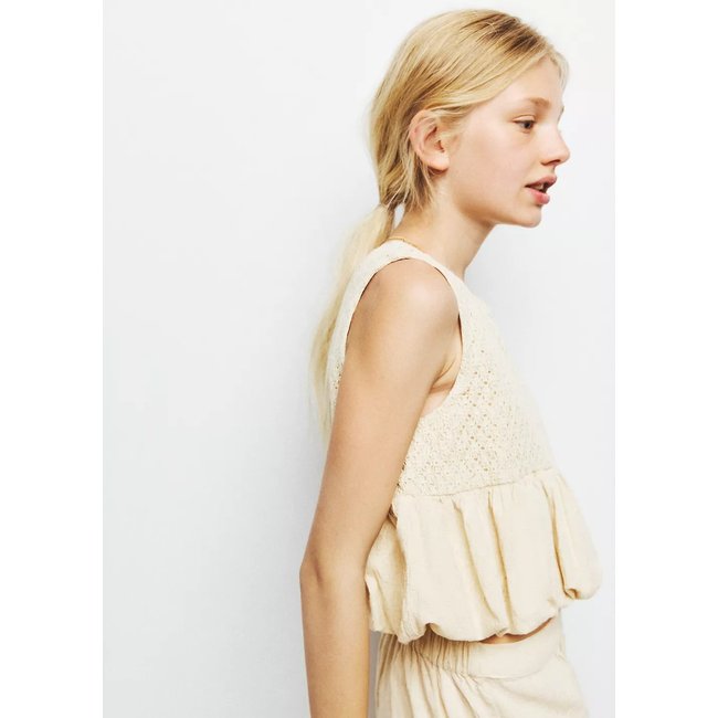 Blouse en crochet coupe évasée écru <span itemprop=