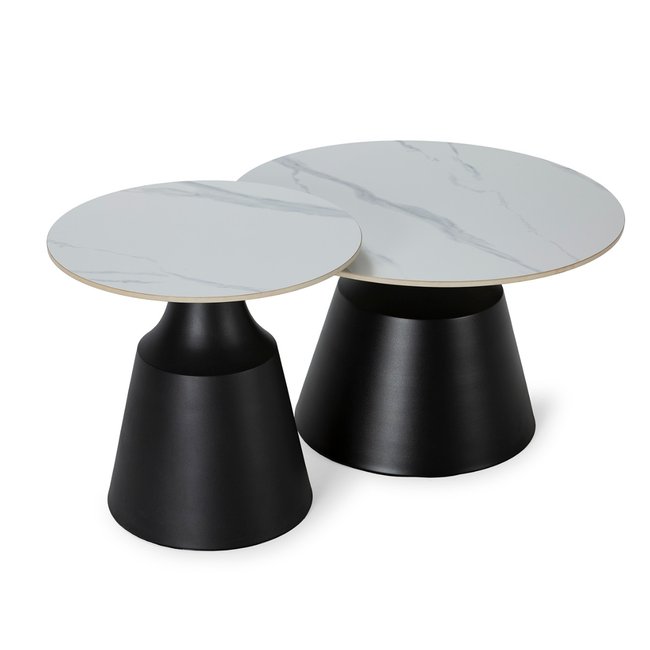 Lot de 2 tables basse rondes blanc brillant - RILEY Couleur noir <span itemprop=