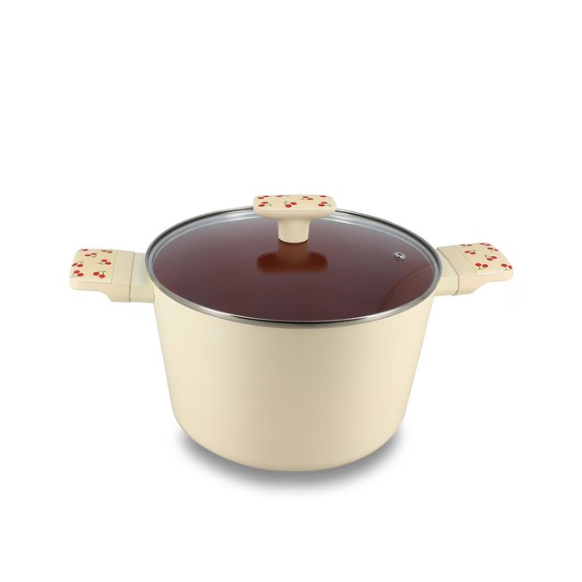 Faitout 24cm en aluminium, CERISE beige-rouge <span itemprop=