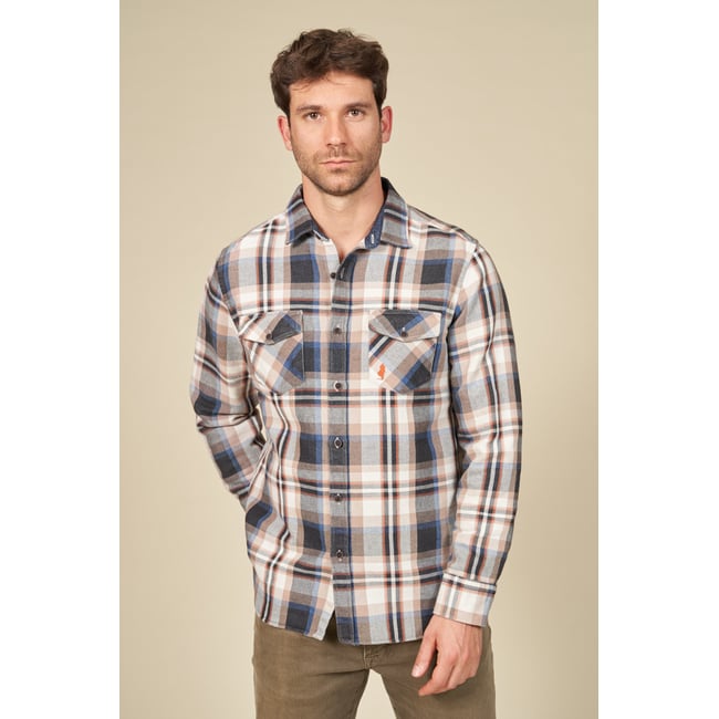 Chemise à carreaux en maille beige <span itemprop=
