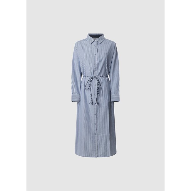 Vestido camisero de rayas delgadas rayas azules <span itemprop=
