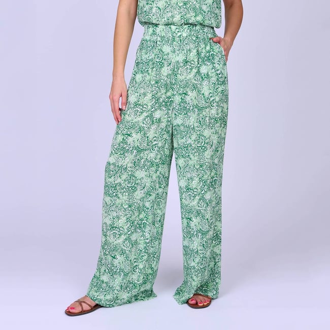 Pantalon large Gennie vert <span itemprop=