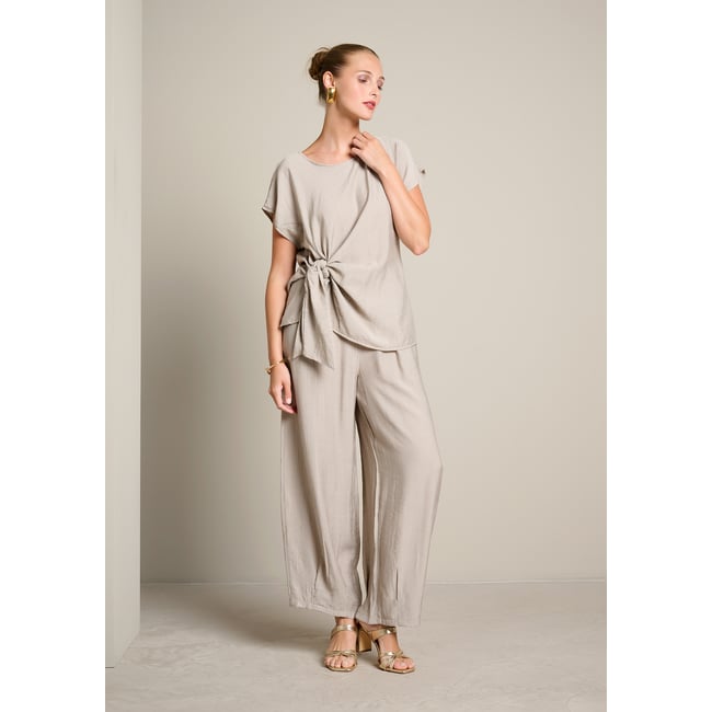 Top effet froissé à nouer taupe <span itemprop=