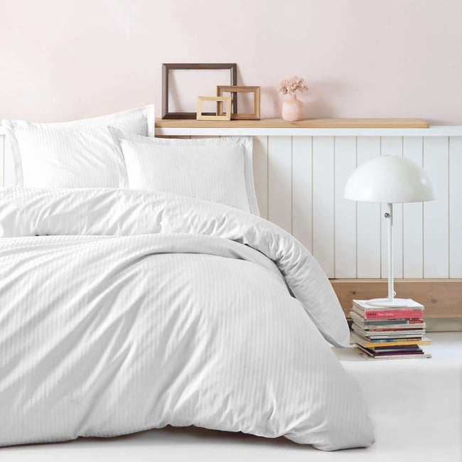 Parure de lit satin de coton unie, Stripe - C DESIGN HOME TEXTILE