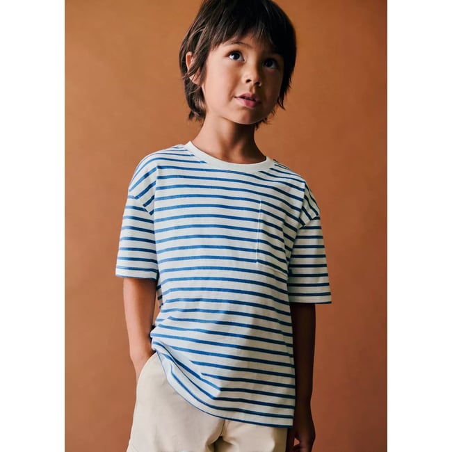 T-shirt à rayures poche blanc <span itemprop=