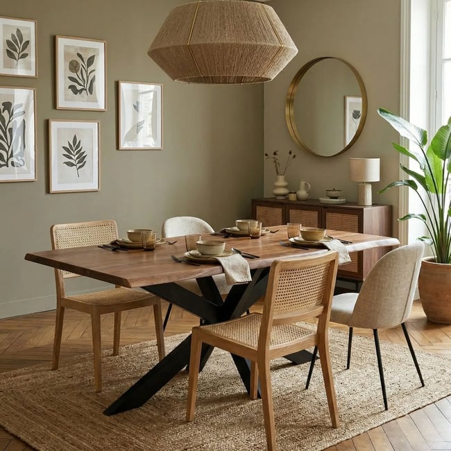 Table de salle à manger rectangulaire en acacia et métal noir L200 - EDGAR Couleur acacia foncé <span itemprop=