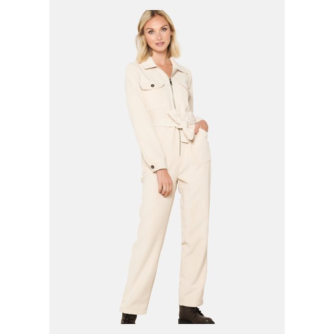 Combinaison en velours côtelé blanc casse <span itemprop=