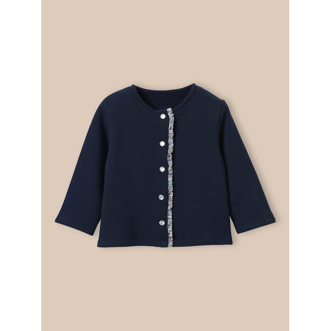 Cardigan en molleton  - coton biologique marine <span itemprop=