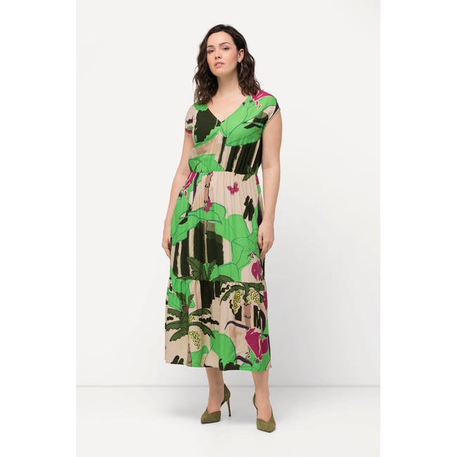 Robe maxi à motif palmiers, sans manches persil <span itemprop=