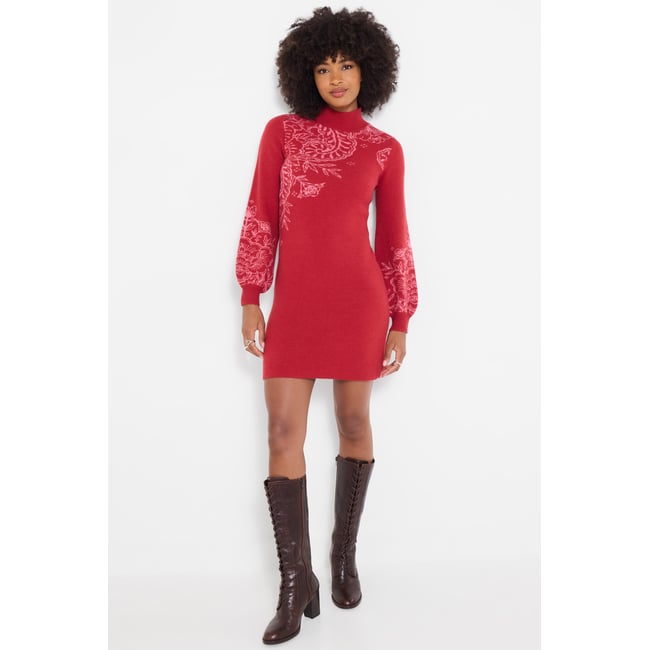 Robe Parfaite en Maille Motif Cachemire rouge <span itemprop=