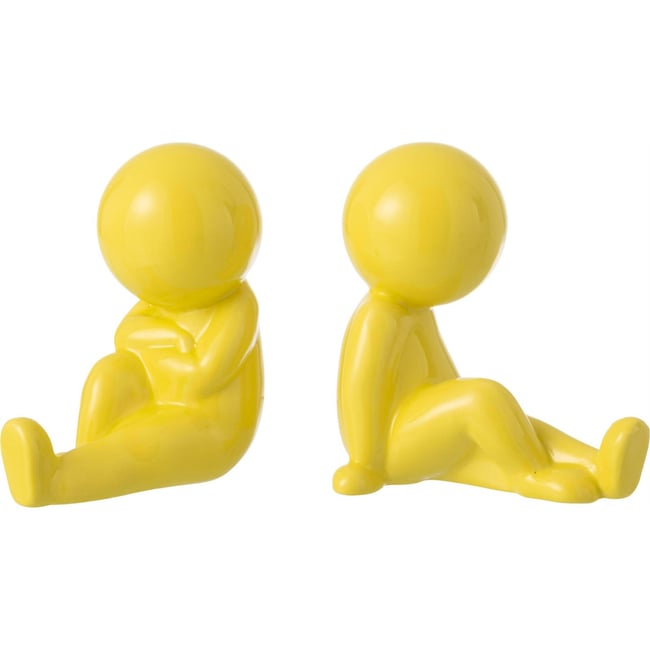 Serre-livres personnage en grès, Lot de 2 Couleur jaune <span itemprop=