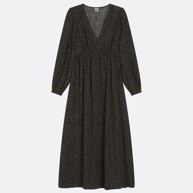 Robe longue imprimé léopard manches longues imprimé léopard/kaki <span itemprop=