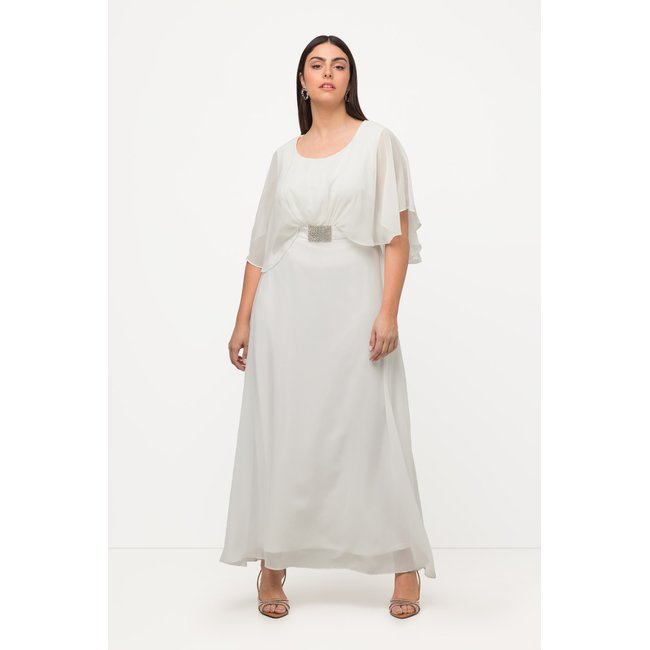 Robe de mariée avec drapé et col blanc cassé <span itemprop=