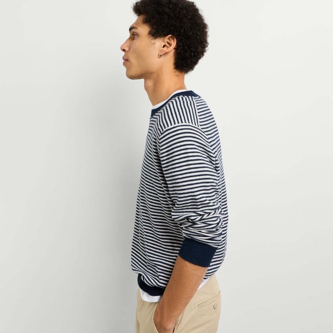Pull Col Rond En Maille bleu dulwich <span itemprop=