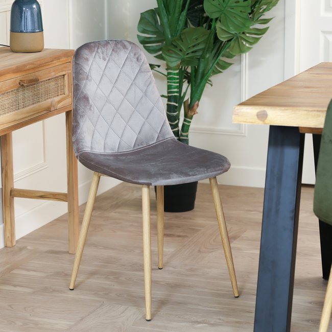 Chaise capitonnée tissu velours gris taupe HAWAI (lot de 2) - PIER IMPORT