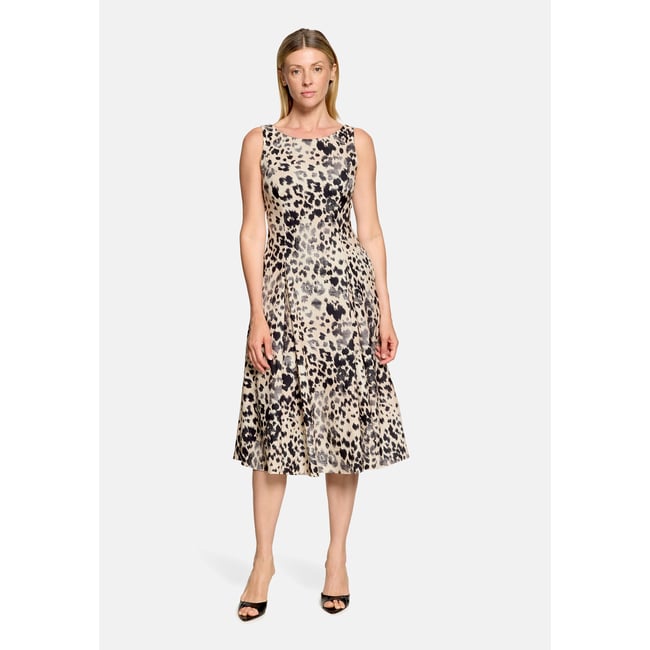 Robe de cocktail à plis creux blanc/noir <span itemprop=