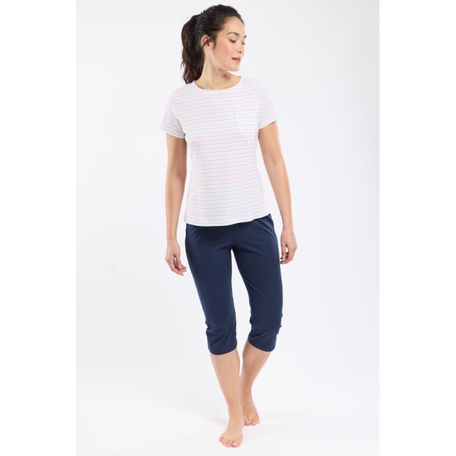 Pyjama corsaire en coton léger acidulé blanc <span itemprop=