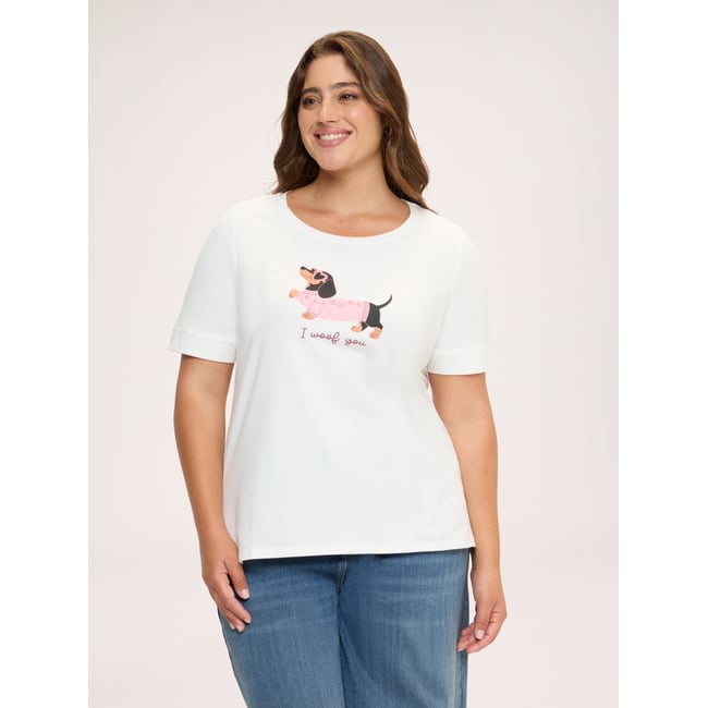 T-shirt avec imprimé teckel blanc <span itemprop=