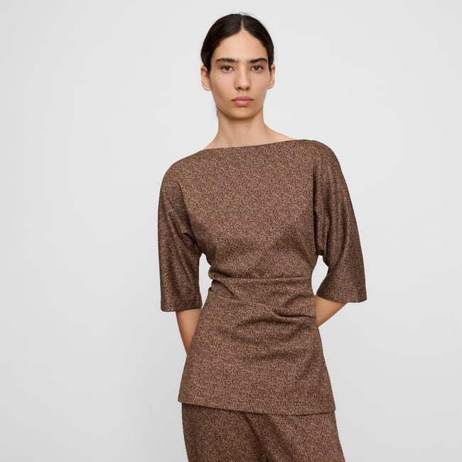 Top ajusté chiné à encolure bateau grenat/marron <span itemprop=