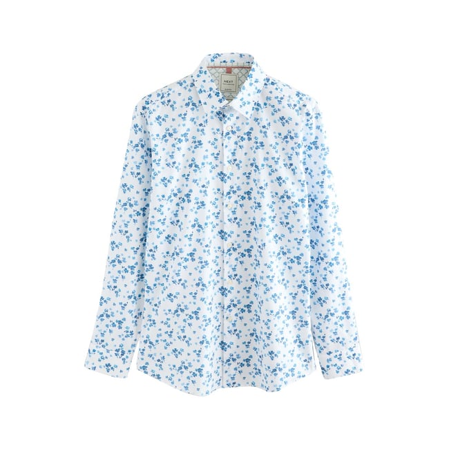 Chemise habillée à manches longues blanc/bleu watercolour dtisy floral <span itemprop=