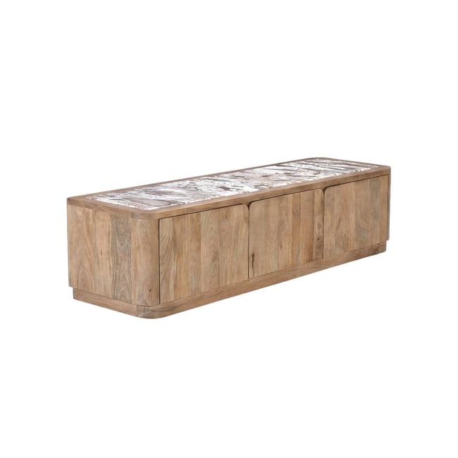 Meuble TV en manguier et marbre LUMEYA Couleur bois clair <span itemprop=