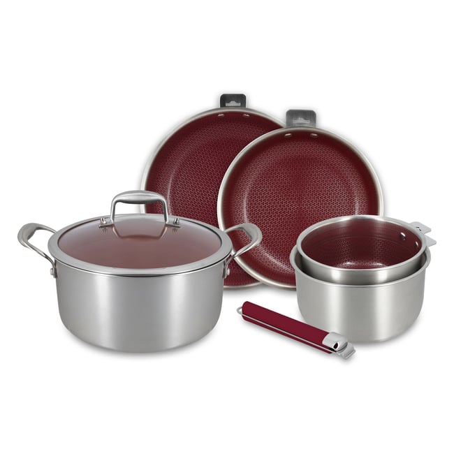Batterie de cuisine 5 pièces en acier inoxydable avec 1 poignée, AGLAE bordeaux-inox <span itemprop=