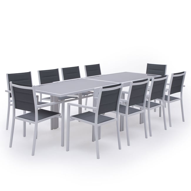 Salon de jardin, extensible, 10 pl, LAMPEDUSA blanc <span itemprop=