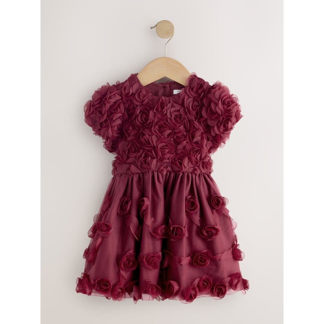 Robe à fleurs 3d en tulle prune <span itemprop=