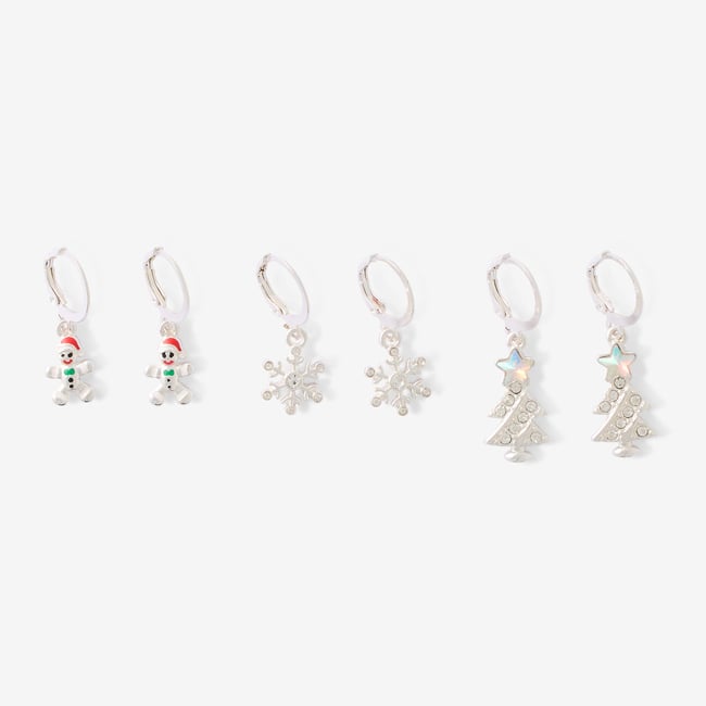 Set de 3 paires de boucles d'oreilles pendentif de Noël argenté <span itemprop=