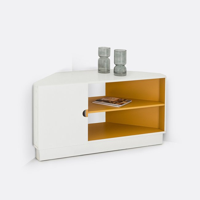 Meuble TV d'angle, Frio Couleur blanc/jaune <span itemprop=