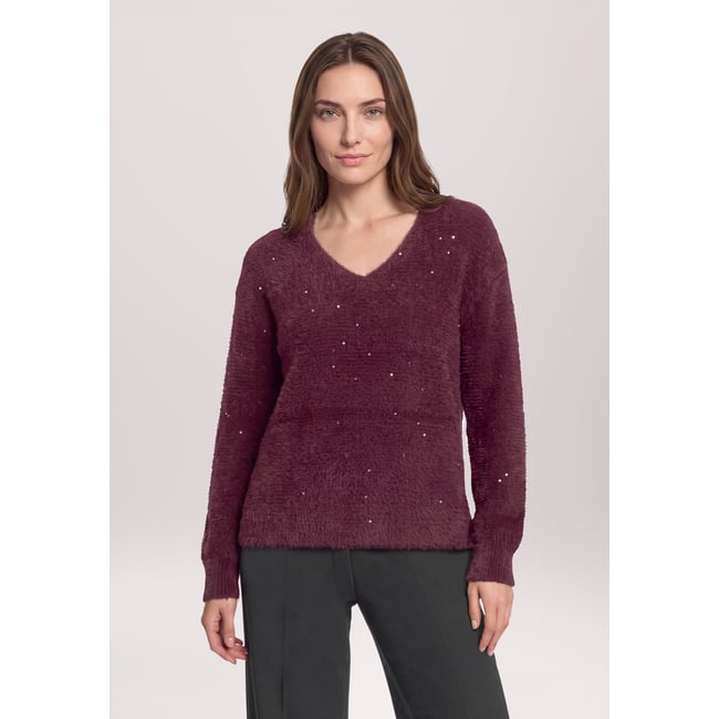 Pull-over en maille à encolure en v maroon banner <span itemprop=