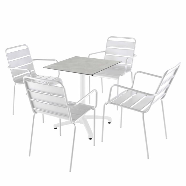 Table 60x60 cm inclinable stratifiée avec pied blanc et chaises en métal, OPERA blanc <span itemprop=